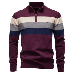 Men’s Patchwork Cotton Pullover | 2026 Winter Fashion Mock-Neck Sweater