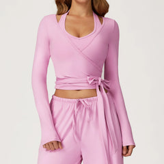 Women's Long Sleeve Exposed Navel Sports Top | Solid Quick-Dry Gym Yoga Running Workout Shirt