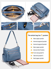 Cowhide Leather Multi-Pocket Crossbody Handbag – Fashion Shoulder & Commuter Shopper Bag for Women