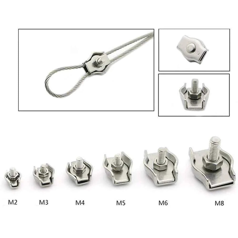 Stainless Steel 304 Cable Clamps M2–M8 | Wire Rope Fixing Clips 1–10pcs