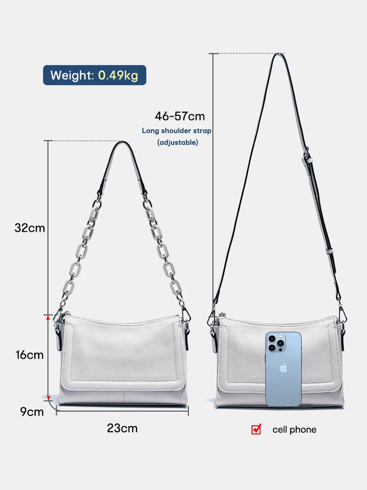Soft Leather Acrylic Chain Handbag – Luxury Small Top-Handle Underarm & Crossbody Shoulder Bag for Women