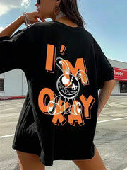"I'm Okay" Cute Bunny Graphic Tee, Soft Oversized Streetwear T-Shirt