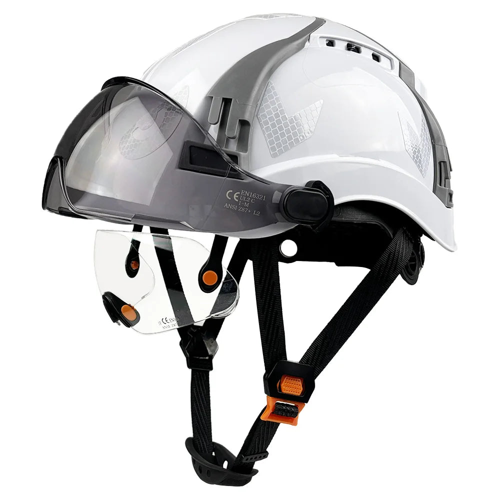 Vented construction safety helmet with double visors and reflective stickers – image 8
