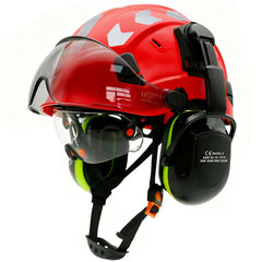 Vented construction safety helmet with double visors and earmuffs – image 18