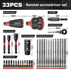 Impact Magnetic Screwdriver Set | Stubby 2-in-1 Ratchet Handle Dual-End Socket Wrench Bits Nut Driver