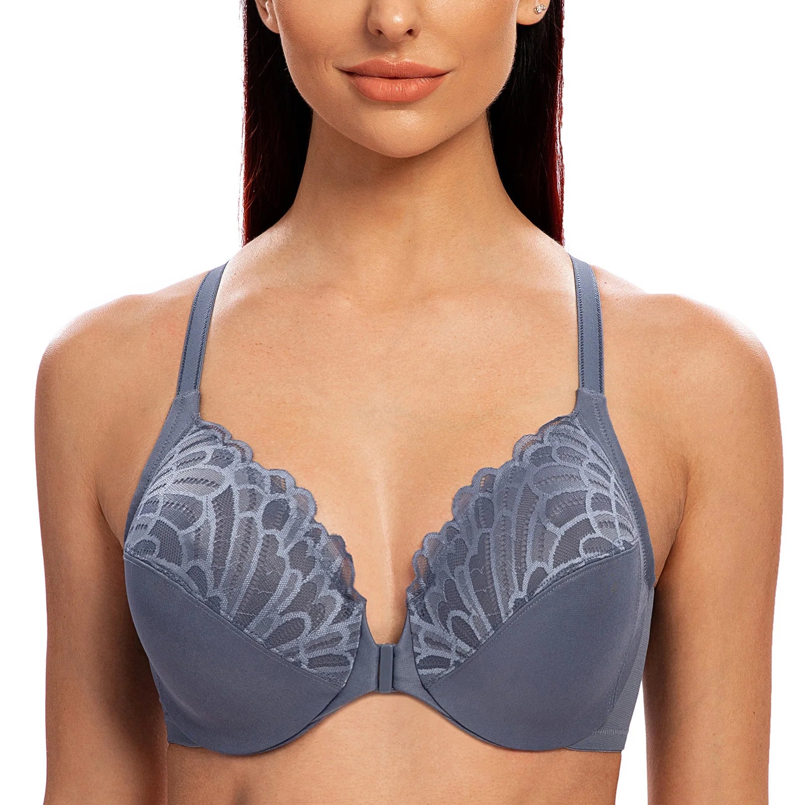 Plus Size Front Closure Racerback Bra | Lace Underwire Full Coverage Unlined