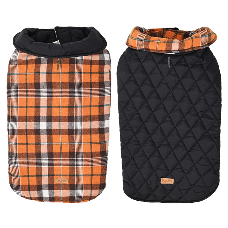 Reversible Waterproof Dog Jacket – Checked Pattern Soft Warm Coat with Flexible Chest for Small to Large Dogs