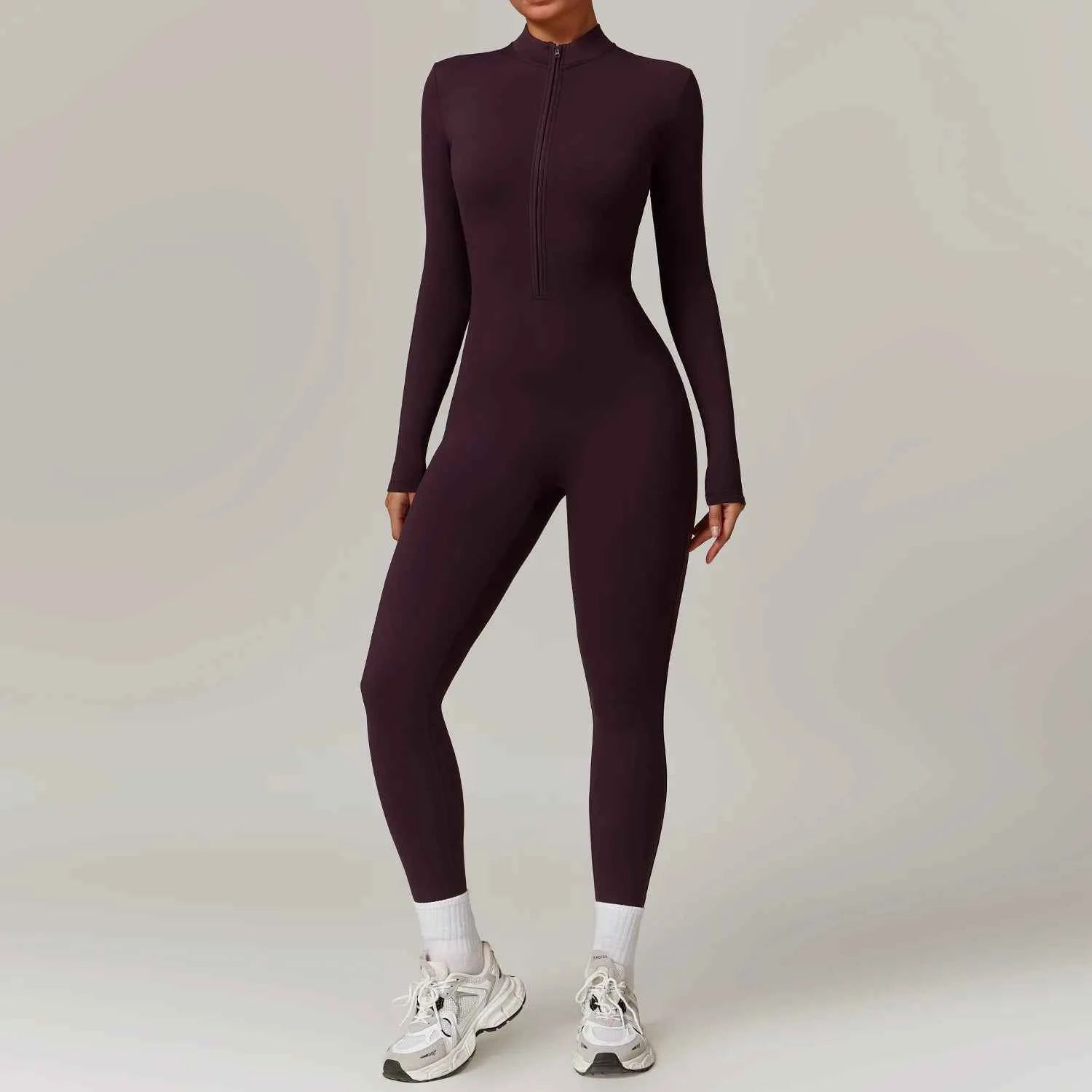 Women's Long Sleeve Zipper Yoga Romper | One-Piece Gym Jumpsuit High-Intensity Fitness Skin-Tight