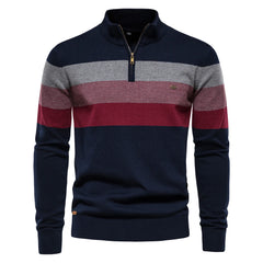 Men’s Patchwork Cotton Pullover | 2026 Winter Fashion Mock-Neck Sweater