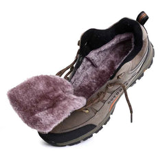 Leather Ankle Boots with Plush Lining – Unisex Winter Hiking Boots with Rubber Sole