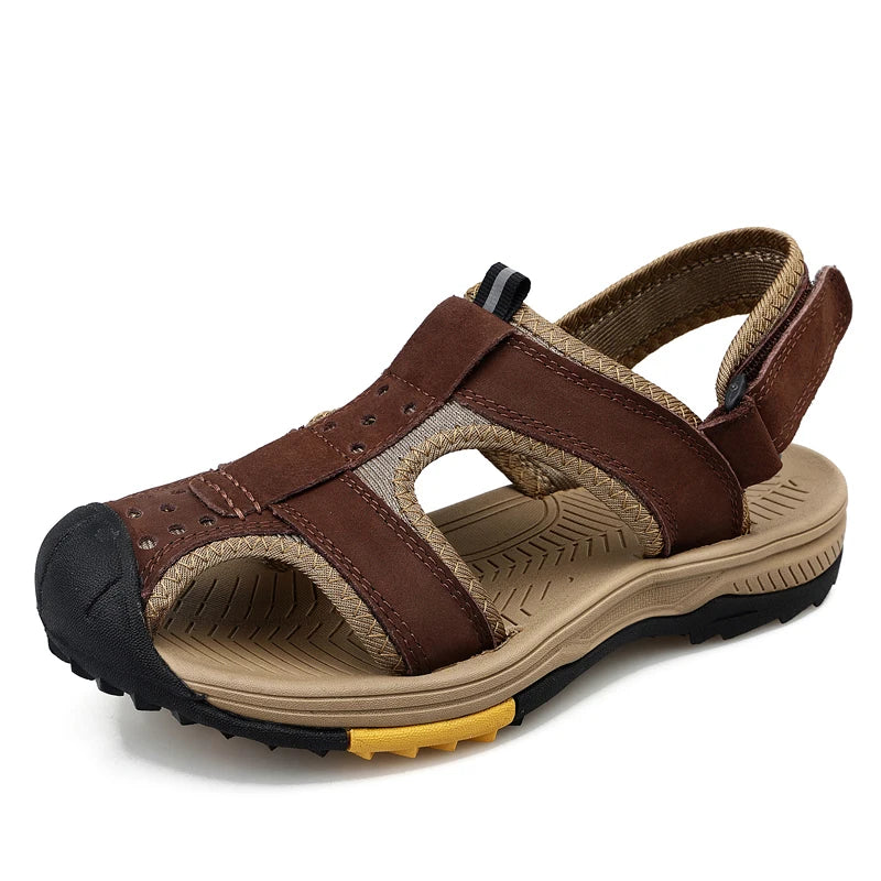 Men’s Leather Sandals – Casual Non-Slip Travel & Beach Shoes by Snagg A Slipper