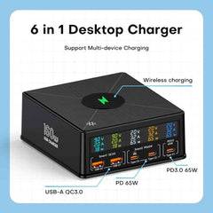 160W 5-Port USB Charging Station | 15W Wireless + 65W PD + QC3.0 Fast Charger iPhone MacBook Samsung