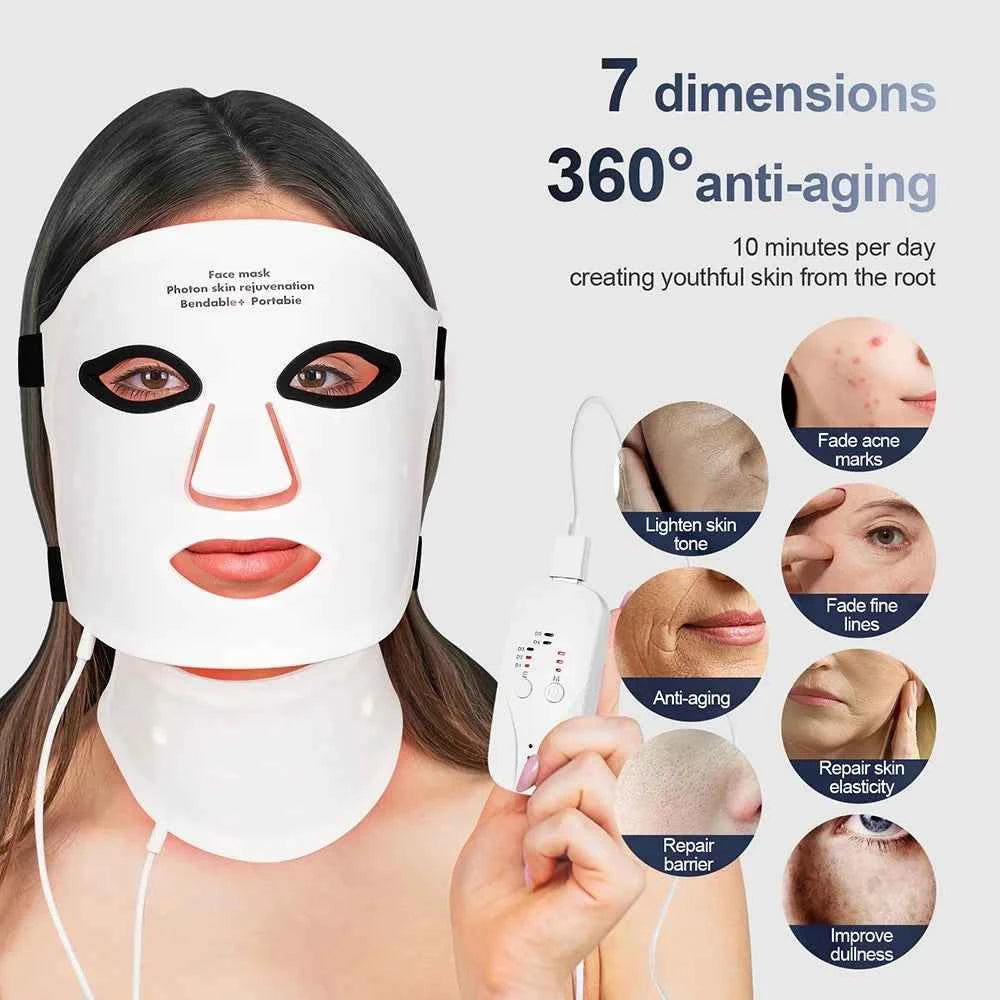 Silicone LED Face & Neck Mask – 7 Color Wireless Photon Light Therapy Device
