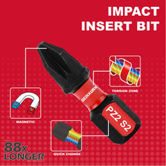 1" Pozidriv #2 PZ2 Impact Screwdriver Bit Set – Magnetic S2 Alloy Steel Power Bits (30–49 Pieces)