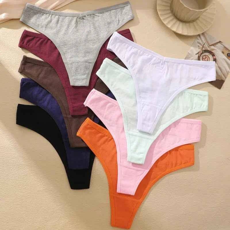 Seamless Cotton Thongs 7-Pack | Low Waist Breathable G-String Solid Colour Women's Underwear