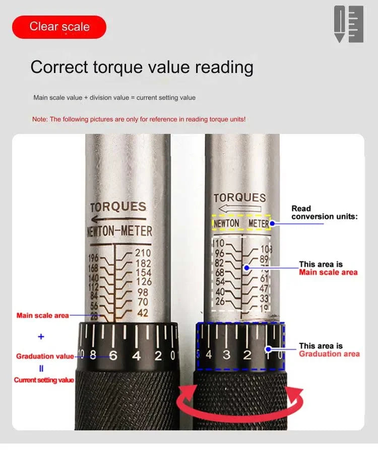 10–210 Nm Torque Wrench 1/2" – Precise Reversible Ratchet for Bicycle, Motorcycle & Automotive