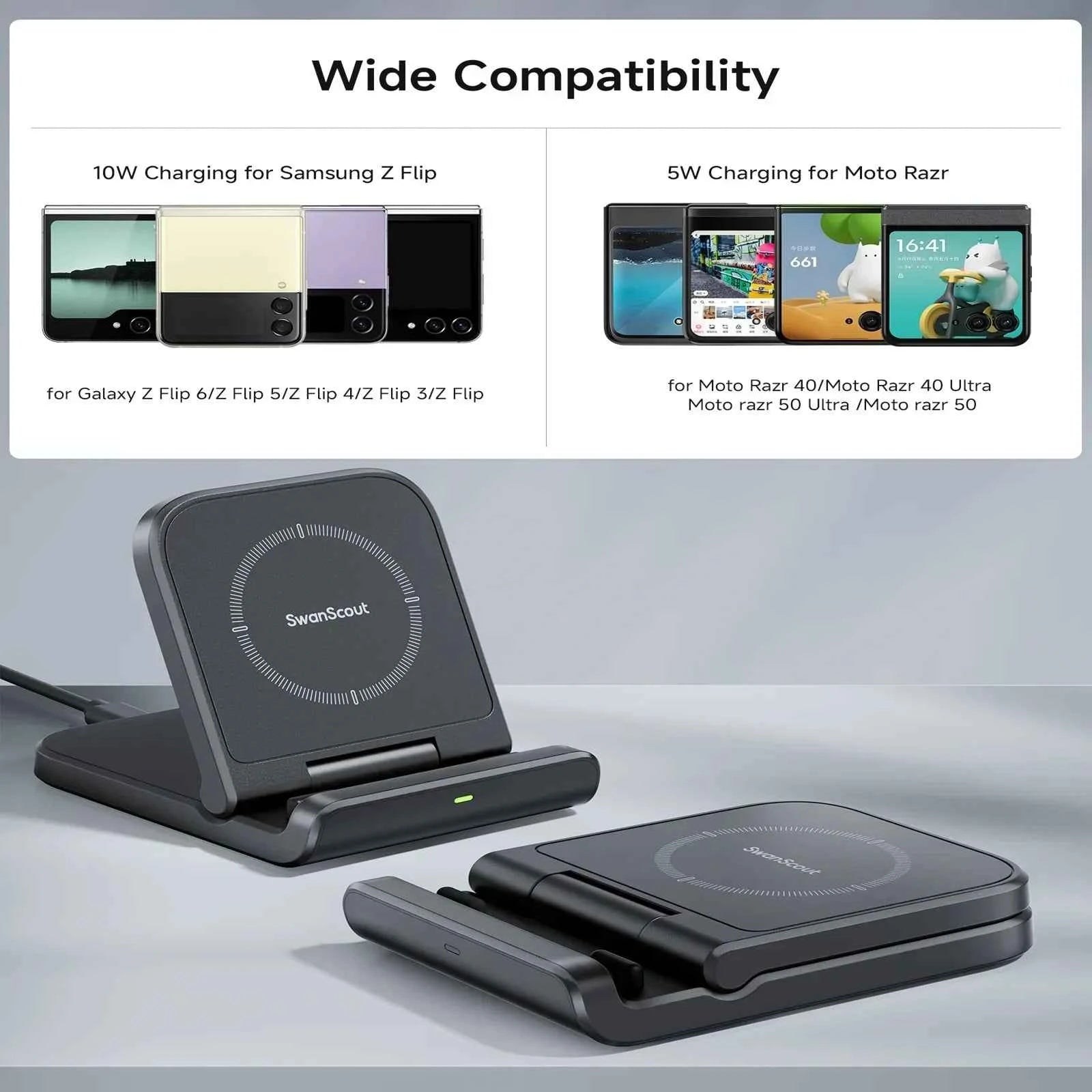 Samsung Z Flip Foldable Wireless Fast Charging Stand | Galaxy S25 Z Flip 7 6 Moto Razr 50 60 Ultra