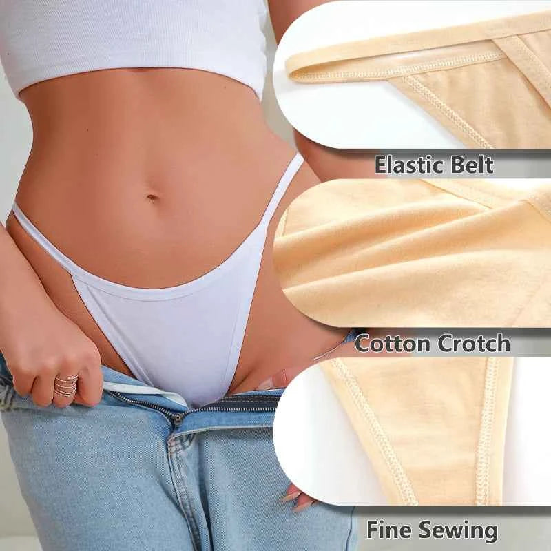 Cotton T-Back Thongs 5-Pack | Seamless Solid Colour Breathable Soft Women's Underwear