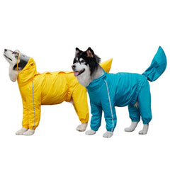 Hooded Waterproof Dog Raincoat – Full-Cover Jacket with Removable Tail Cover for Large Dogs (Up to 10XL)