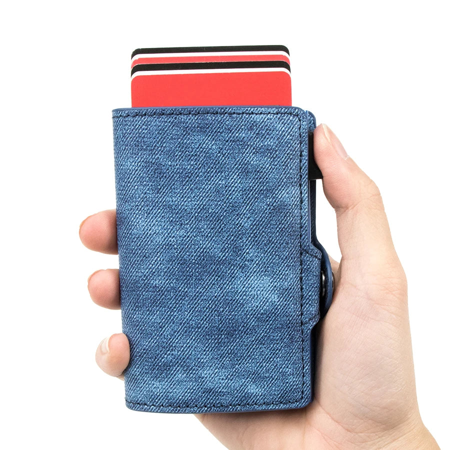 Slim Denim Leather RFID Pop-Up Wallet by Snagg It Purses