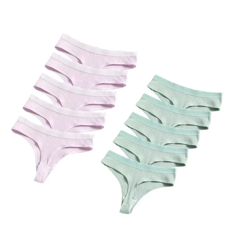 Seamless Cotton G-String 10-Pack | Breathable Thong Solid Colour Plus Size Women's Underwear