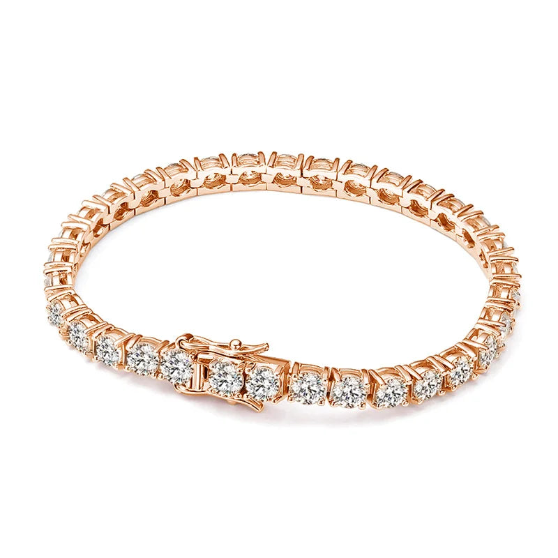 D Color VVS1 Moissanite Tennis Bracelet — 3mm / 4mm Stones - All / Rose Gold / 14cm - Bracelets
