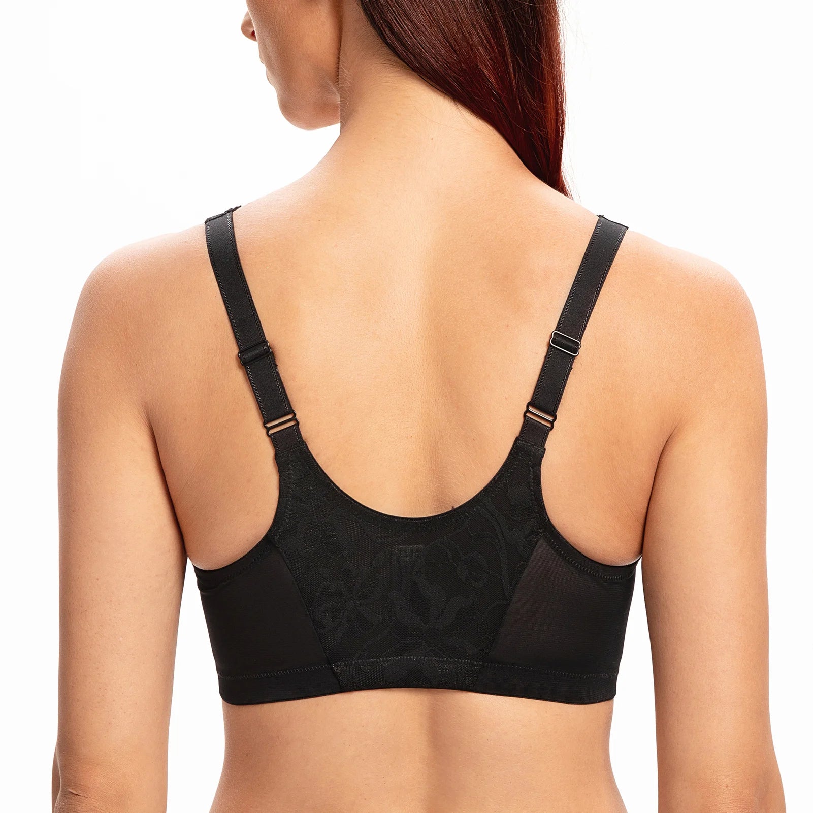Plus Size Front Closure Racerback Bra | Stretch Lace Underwire Full Coverage