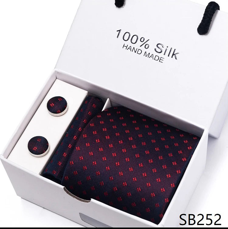 Solid Colour Necktie with Matching Handkerchief & Cufflinks - SB252 - Others In Fashion