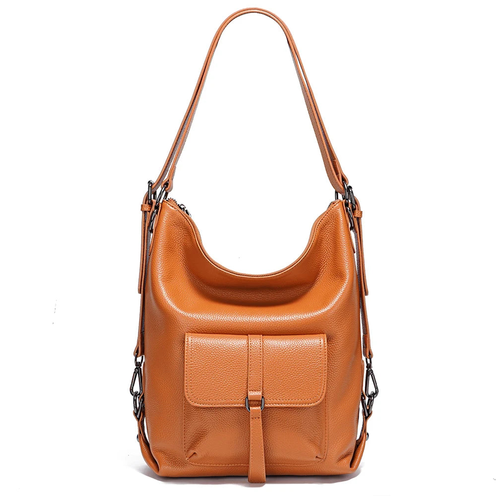 100% Genuine Leather 2-in-1 Shoulder Bag & Backpack – Large Capacity Multifunction Satchel for Women