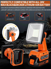 1500LM Cordless LED Work Light Compatible With Black and Decker 20v Battery