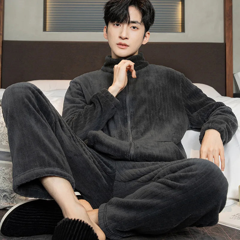 Men's Coral Fleece Pajama Set | Thickened Flocking Long Sleeve Winter Warm Couple Loungewear