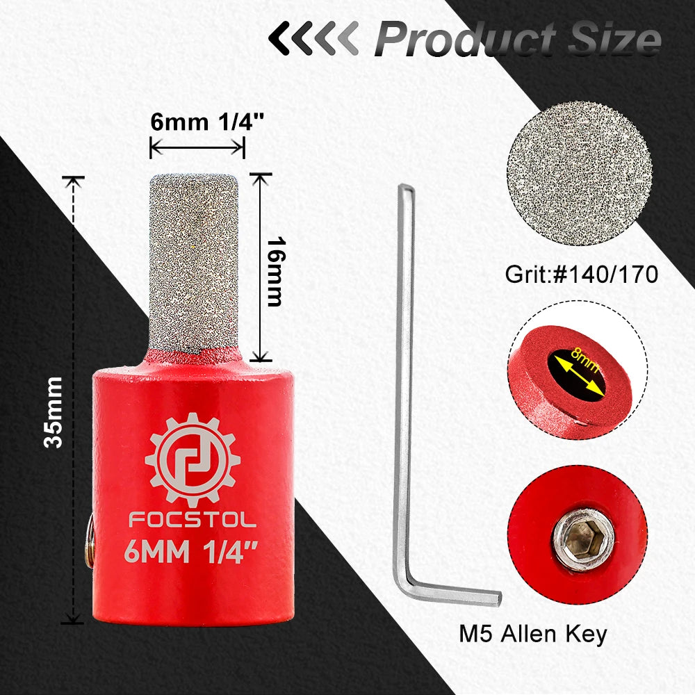 Glass Grinder Bit Head Set | Stained Glass Drill Bits 1/8" 1/4" 1-3/4" CE Certified
