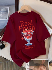 Real Fresh Cherry Fruit Cup Print Womans Streetwear T-Shirt