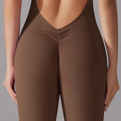 Women's Backless Scrunch Butt Yoga Jumpsuit | Sleeveless Zip One-Piece Gym Sport Fitness Overalls