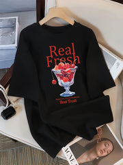 Real Fresh Cherry Fruit Cup Print Womans Streetwear T-Shirt
