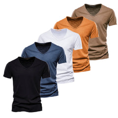 Men's 5 Piece Essential V-Neck Bundle | 100% Pure Cotton Summer Tees