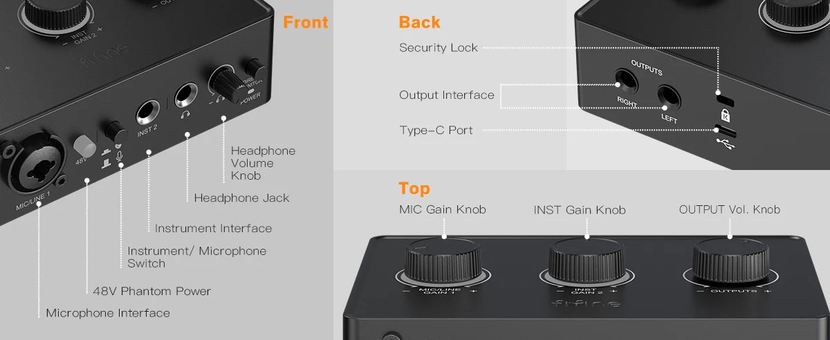 Audio Interface Mixer – 48V Phantom Power with Gain Control for XLR Condenser Microphones & Podcast Recording by Snagg An Audio Mixer