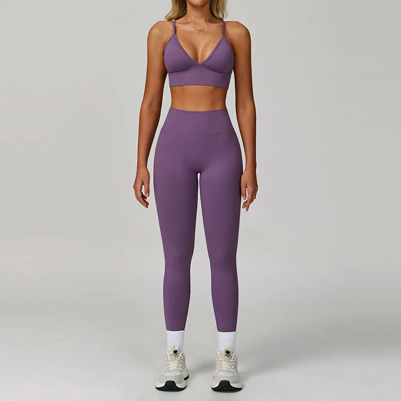 Women's 2/3-Piece Seamless Yoga Set | Gym Workout Suit Fitness Bra Crop Top Long Sleeve Leggings