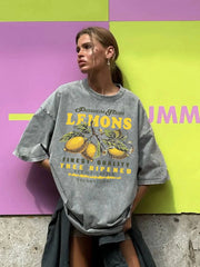 Premium Fresh Lemons Fruit Print Womans Streetwear T-Shirt