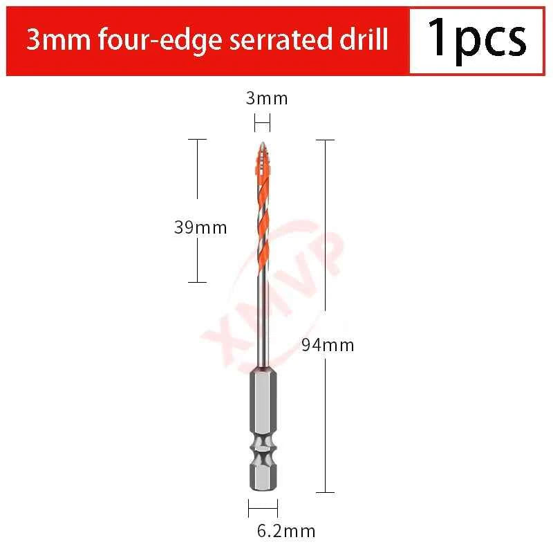 Four Edge Serrated Eccentric Drill Bit Set & High Hardness Multi Material Dry Drilling Bits