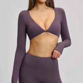 Women's Long Sleeve Crop Sports Top | Exposed Navel Quick-Dry Gym Yoga Running Fitness Wear