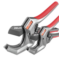 Pair of Delixi pipe cutters on a dark background