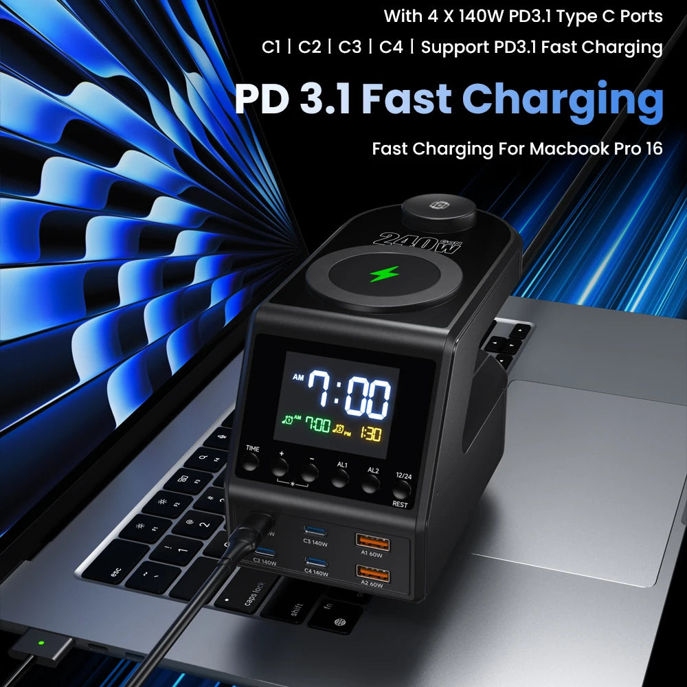 240W GaN Charger Station 4×140W PD3.1 USB Type C by Snagg A Charging Station