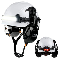 Construction safety helmet with LED light strip, goggles and earmuffs – image 15