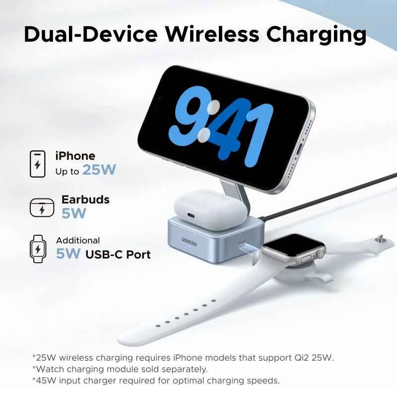 Qi2.2 25W 2-in-1 Magnetic Wireless Charger Stand | Fast Charging for iPhone 16 17 AirPods MagFlow