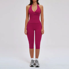 Women's 2-Piece Deep V Yoga Set | High Waist Flared Pants & Sports Bra Gym Fitness Tracksuit