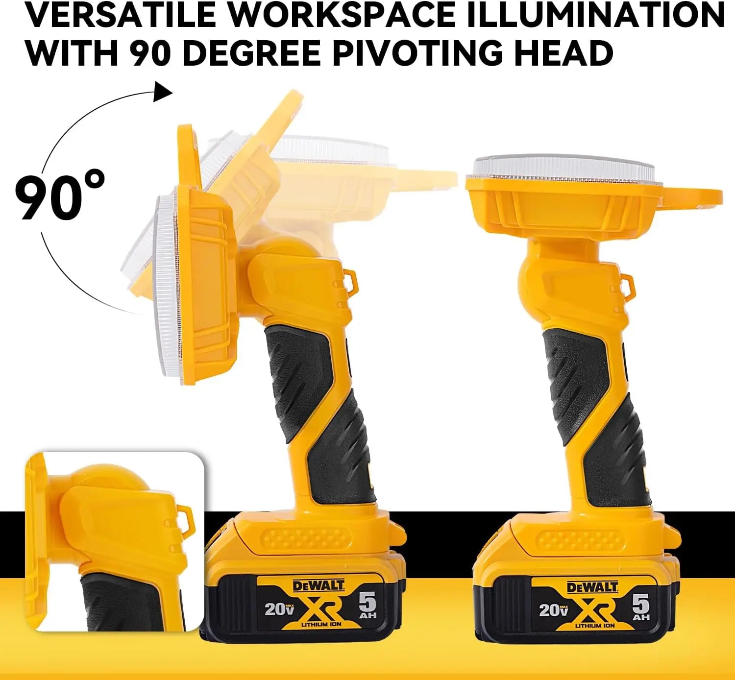 4200LM Cordless LED Work Light for Dewalt 20V MAX 3 Brightness Modes 90° Adjustable Head 5V/2.1A USB Port - Yellow