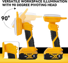 4200LM Cordless LED Work Light for Dewalt 20V MAX 3 Brightness Modes 90° Adjustable Head 5V/2.1A USB Port - Yellow