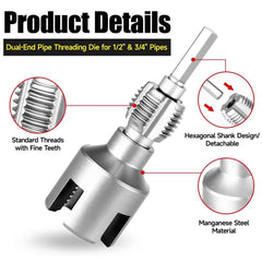 Professional Hex Shank Pipe Threading Tool | Internal & External Die Set for 1/2", 3/4" & 1" Pipes