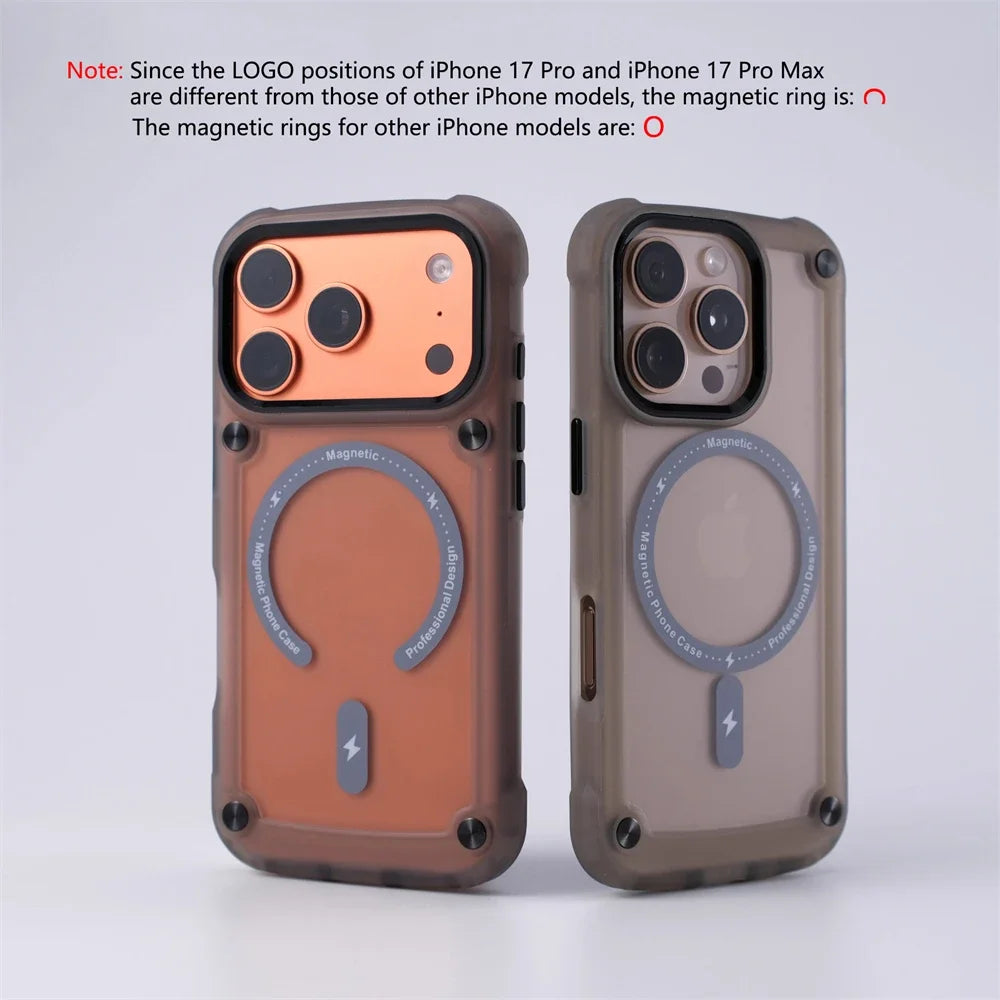 Metal Button Shockproof Magnetic Matte Translucent Case – for iPhone 17 Series - Phone Cases & Covers